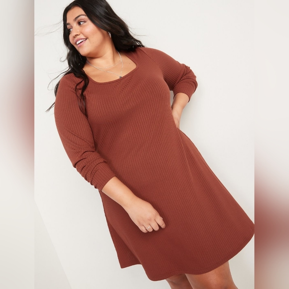Old Navy 2X Fit & Flare Rib Knit Long Sleeve Mini Dress NWT